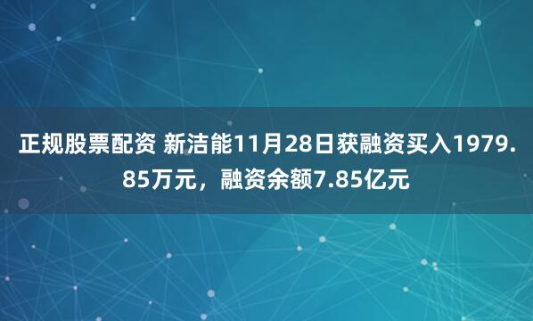正规股票配资 新洁能11月28日获融资买入1979.85万元，融资余额7.85亿元